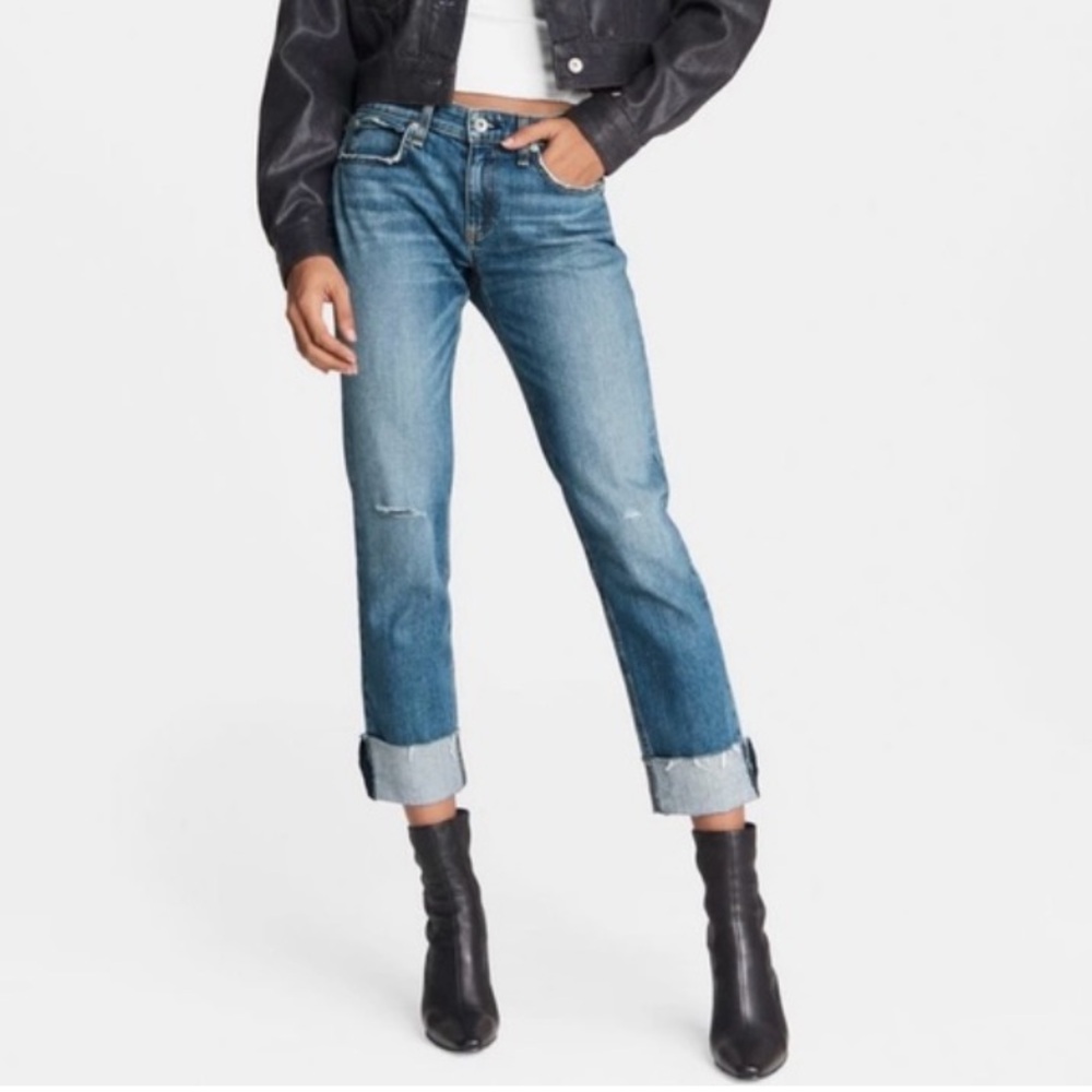 Rag & Bone Dre Low Rise Slim Boyfriend Distressed Raw Hem Jeans